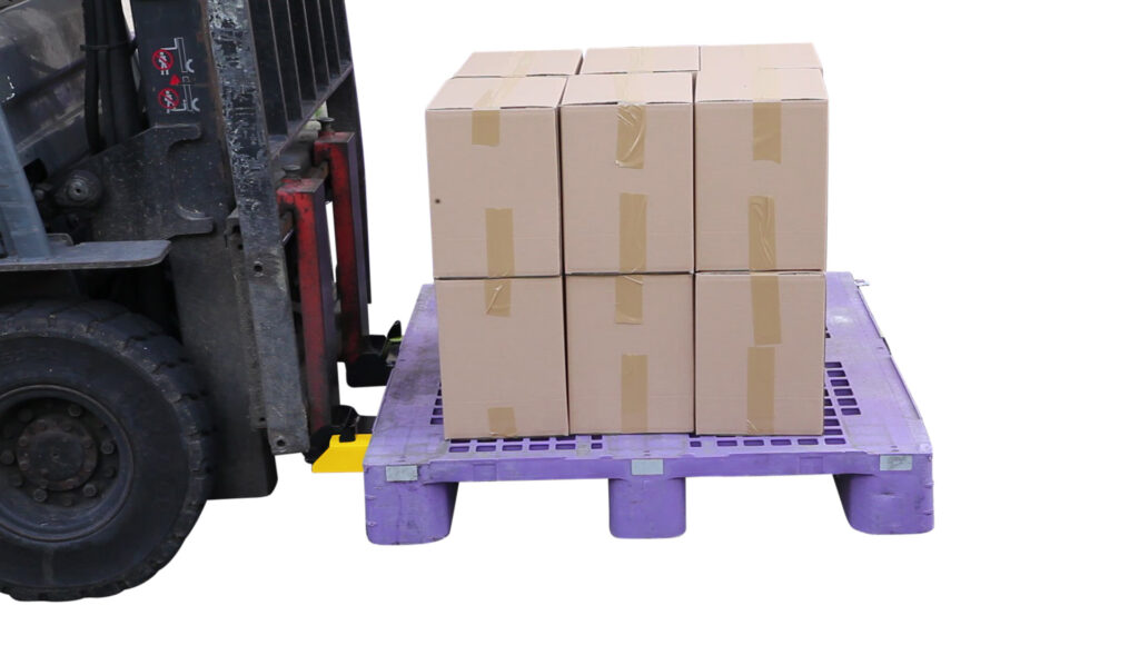 forklift with Slide and weigh scale lifting and weighing crate without background